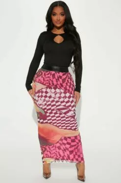 Fashion Nova Racer Chick Mesh Lined Maxi Skirt - Pink/combo