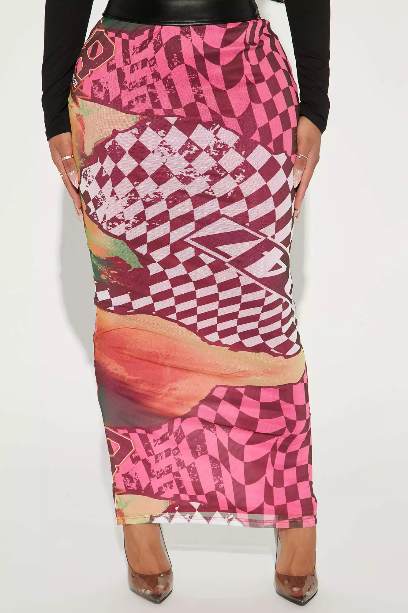 Fashion Nova Racer Chick Mesh Lined Maxi Skirt - Pink/combo 4 Fashion Nova Racer Chick Mesh Lined Maxi Skirt - Pink/combo - Image 2