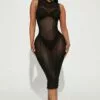 Fashion Nova Amaya Mesh Midi Dress - Black