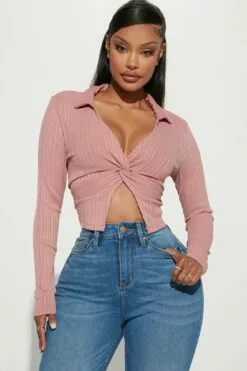 Fashion Nova Tifany Twist Front Top - Mauve