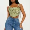 Fashion Nova Feeling Butterflies Corset Top - Sage/combo