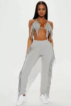 Fashion Nova Fringe Moment Jogger Set - Heather Grey