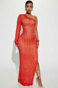 Fashion Nova Kay Crochet Maxi Dress - Orange