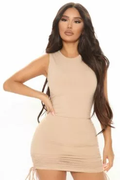 Fashion Nova My Type Ruched Mini Dress - Khaki 15 Fashion Nova My Type Ruched Mini Dress - Khaki -Fashion Nova Sales 01 26 21Studio2 RM SD 10 39 30 3 4685DM Khaki 17671 WG