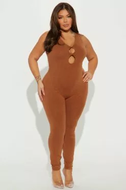 Fashion Nova Jasmine Mineral Wash Jumpsuit - Brown -Fashion Nova Sales 02 02 23Studio4 ID AC 14 46 44 56 EJ2482N Brown 6978 PLUS JB