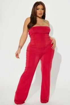 Fashion Nova Zinnia Slinky Jumpsuit - Red -Fashion Nova Sales 02 03 23Studio4 KS CG 11 14 58 3 KSJ5297 Red 7238 PLUS SG