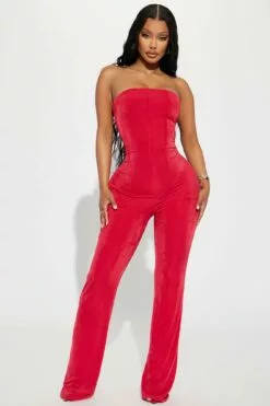 Fashion Nova Zinnia Slinky Jumpsuit - Red