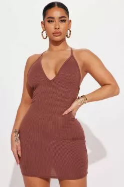 Fashion Nova Lexi Ribbed Mini Dress - Mocha