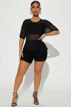 Fashion Nova Clear Days 3 Piece Biker Short Set - Black