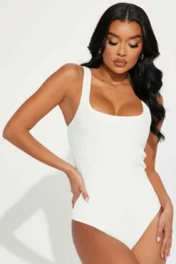 Fashion Nova Reagan Ribbed Bodysuit - White