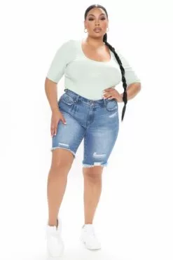 Fashion Nova Corinna Booty Lifting Denim Bermudas - Medium Blue Wash -Fashion Nova Sales 02 15 21Studio4 MS T 11 38 34 29 M104768 MediumBlueWash 23647 PLUS EH