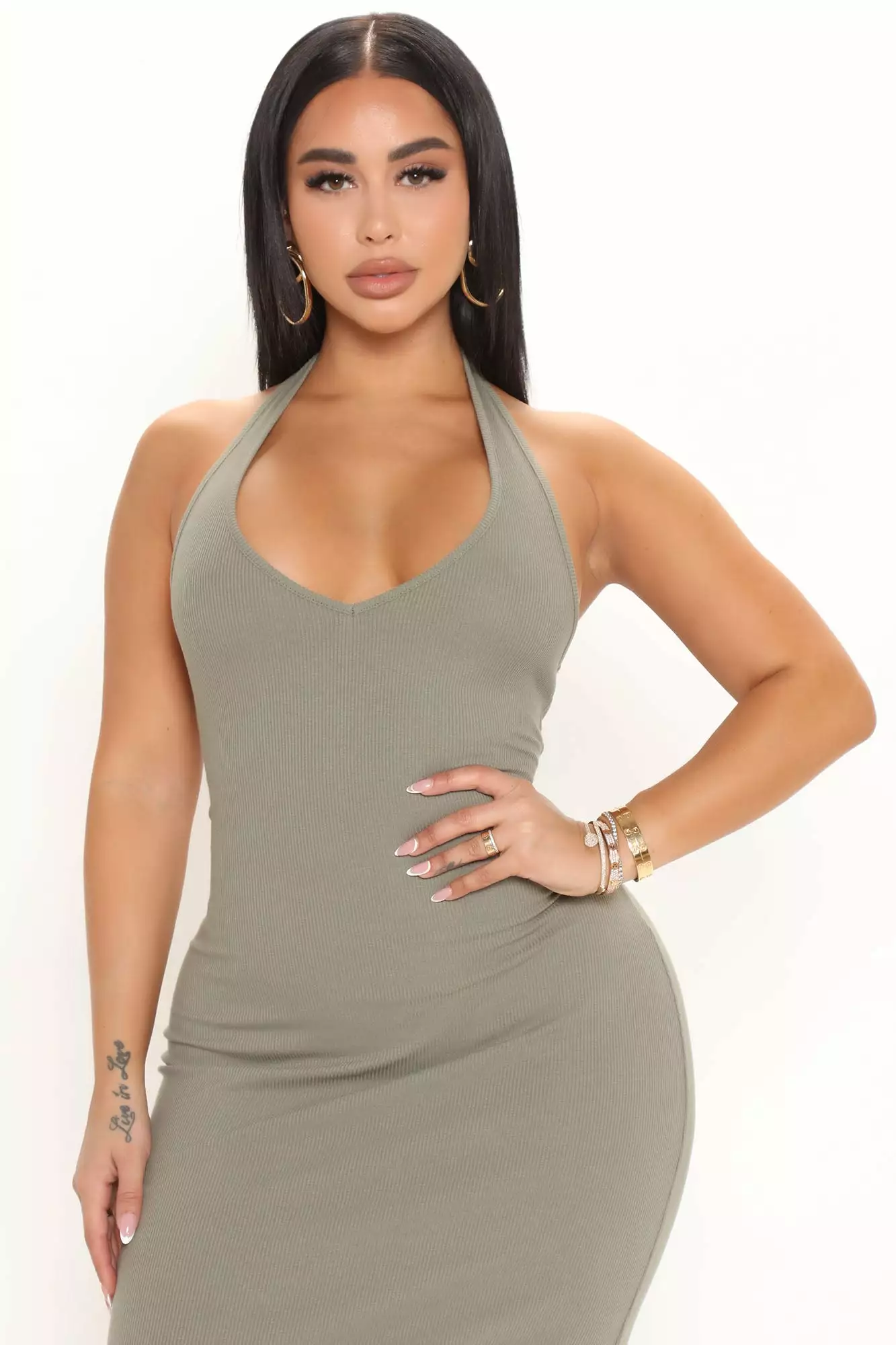 Fashion Nova Isabelle Halter Midi Dress - Olive 4 Fashion Nova Isabelle Halter Midi Dress - Olive - Image 2