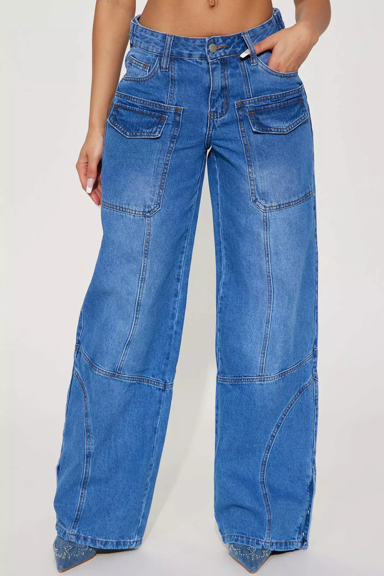 Fashion Nova Worth The Hype Non Stretch Cargo Jean - Medium Wash 4 Fashion Nova Worth The Hype Non Stretch Cargo Jean - Medium Wash - Image 2