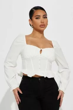 Fashion Nova Sunday Morning Routine Blouse Top - White