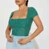 Fashion Nova Josephine Eyelet Top - Jade