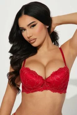 Fashion Nova Ready Or Not Lace Push Up Bra - Red