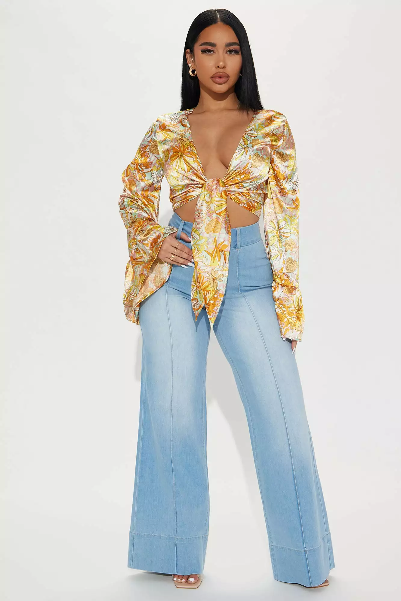 Fashion Nova Golden Hour Pintuck High Rise Wide Leg Jeans - Light Blue Wash