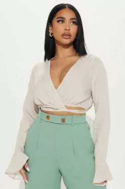 Fashion Nova Isolde Blouse Top - Beige