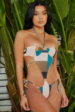 Fashion Nova Brazil Bae Monokini 1 Piece Swimsuit - Teal/combo