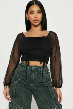 Fashion Nova Amy Mesh Top - Black
