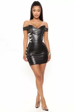 Fashion Nova Aldari Faux Leather Skirt Set - Black/combo