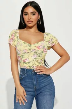 Fashion Nova Janika Floral Top - Yellow