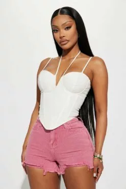 Fashion Nova Tell Me A Secret Linen Corset Top - White