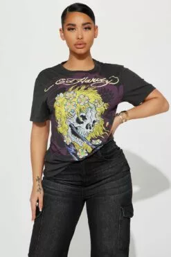 Fashion Nova Ed Hardy Skull Graphic Tee - Charcoal