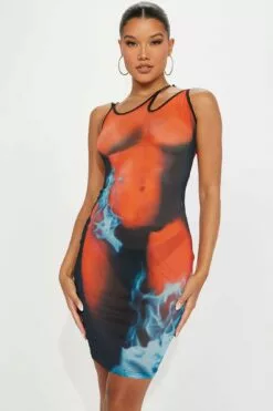 Fashion Nova Body Temp Mesh Mini Dress - Red/combo