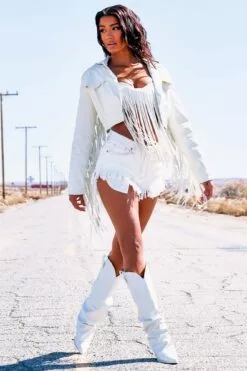 Fashion Nova Winding Up Low Stretch Cut Off Denim Shorts - Ivory