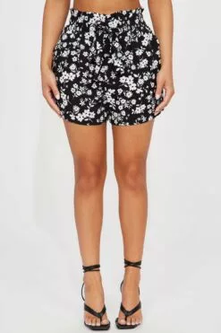 Fashion Nova Floral Skies Short - Black