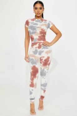 Fashion Nova For The Day Tie Dye Legging Set - Brown/combo