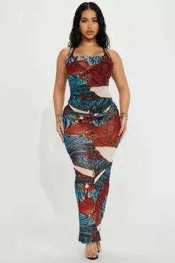 Fashion Nova Alia Mesh Cover Up Maxi Dress - Tan/Multi