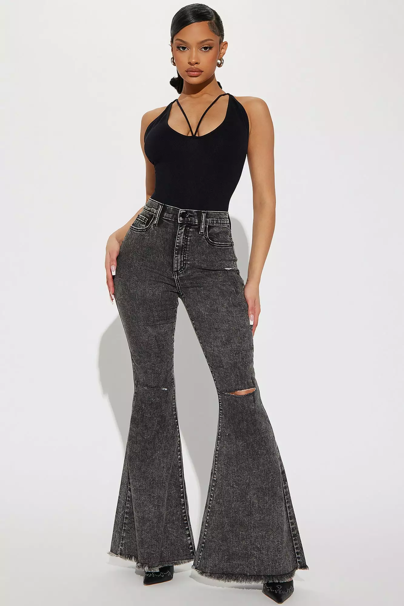 Fashion Nova Hilary Hyper Stretch Flare Jeans - Acid Wash Black 3 Fashion Nova Hilary Hyper Stretch Flare Jeans - Acid Wash Black
