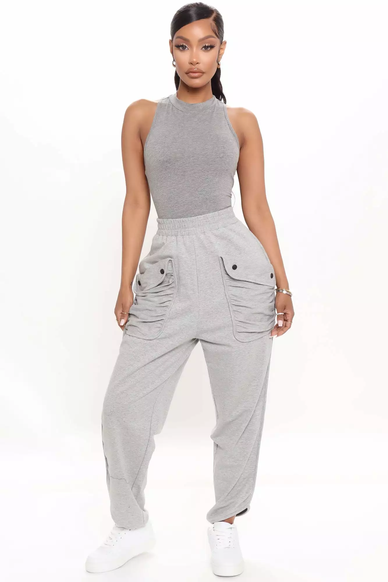 Fashion Nova Mel Sleeveless Mock Neck Bodysuit - Heather Grey 4 Fashion Nova Mel Sleeveless Mock Neck Bodysuit - Heather Grey - Image 2