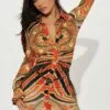 Fashion Nova Everywhere At Once Printed Mini Dress - Orange/combo