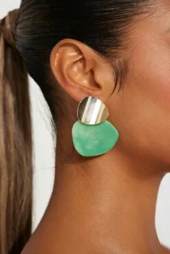 Fashion Nova Finding Clarity Earrings - Gold/Green