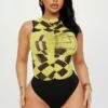 Fashion Nova Show Stoppin' Mesh Bodysuit - Yellow/combo