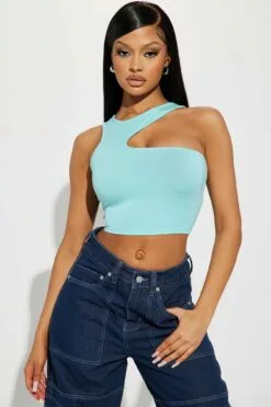 Fashion Nova Just Another Day Crop Top - Aqua