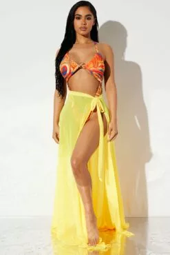 Fashion Nova Forever Summer Mesh Cover Up Skirt - Yellow