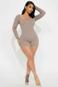 Fashion Nova Makena Seamless Romper - Mocha