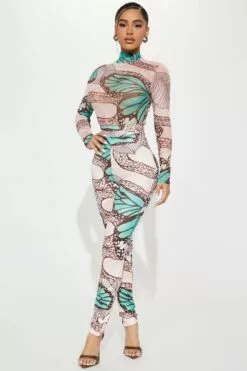 Fashion Nova Cassia Mesh Legging Set - Brown/combo