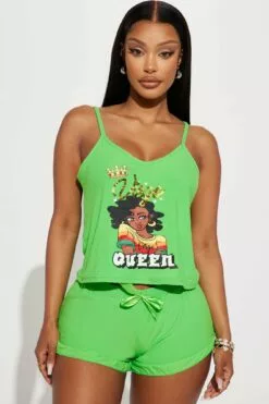 Fashion Nova Virgo Queen PJ Short Set - Green