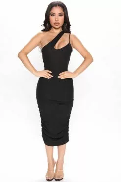 Fashion Nova Zoey Cut Out Midi Dress - Black