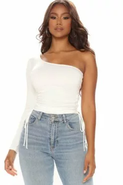 Fashion Nova Forever And Always One Shoulder Top - Off White