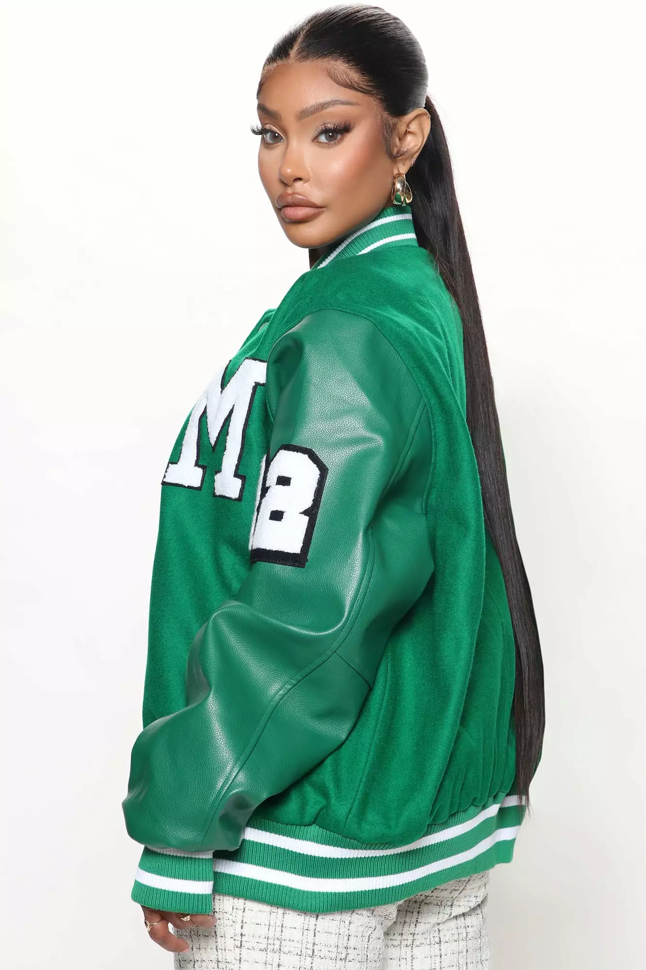 Fashion Nova Class President Varsity Jacket - Kelly Green 9 Fashion Nova Class President Varsity Jacket - Kelly Green - Image 7