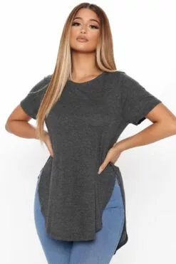 Fashion Nova Laid Back Tee - Charcoal