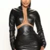 Fashion Nova Moonlit Faux Leather Mini Dress - Black