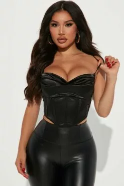 Fashion Nova Special Memory Satin Corset Top - Black