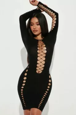 Fashion Nova Flashing Lights Seamless Mini Dress - Black